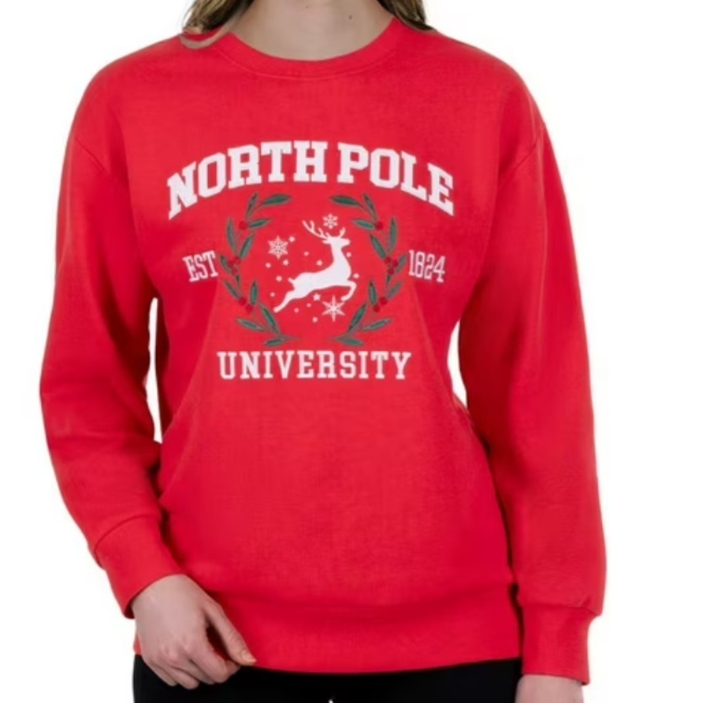 NWT STATE OF MINE Red North Pole University Festive Sweatshirt Size Medium